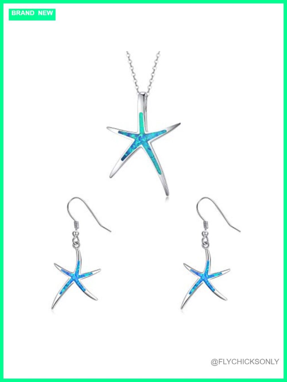 925 Sterling Silver Starfish Jewelry Set Necklace and Earrings Beach Gift